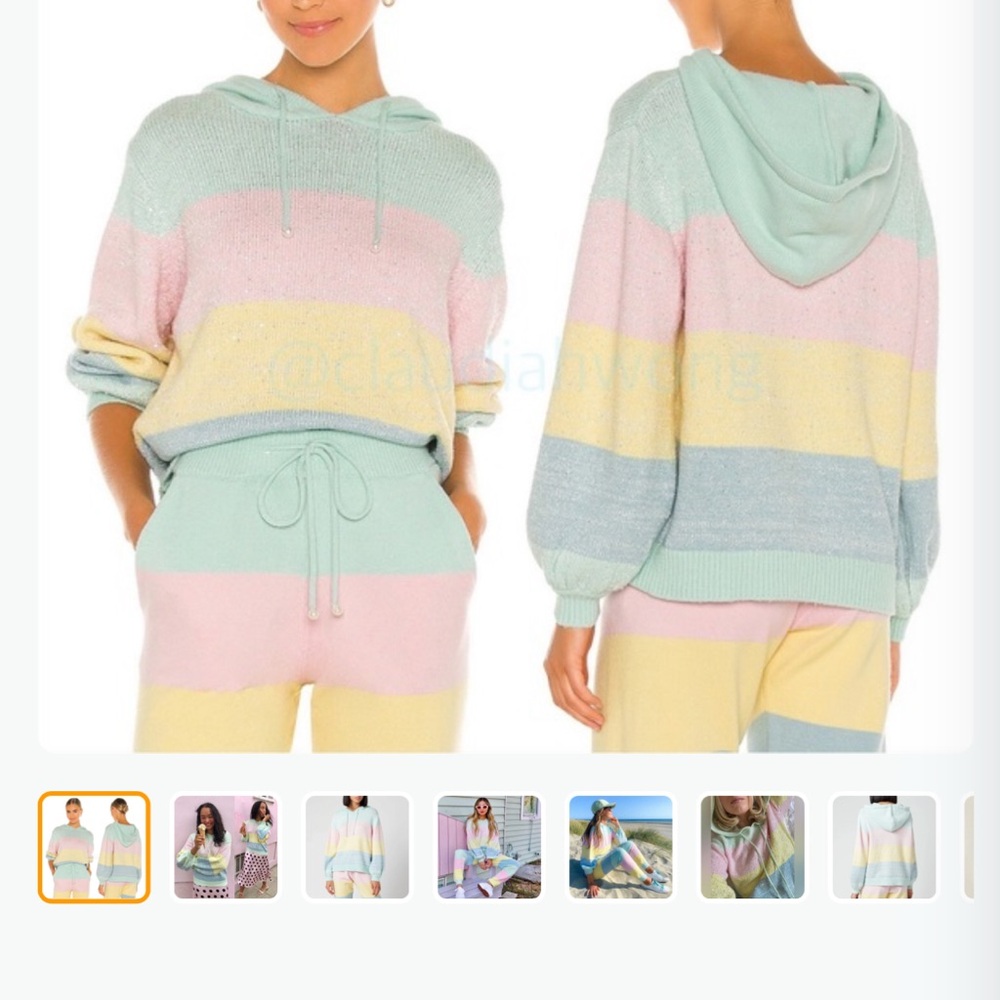 Olivia Rubin Sequin Wool Knit Hoodie Sweater in Pastel Stripes